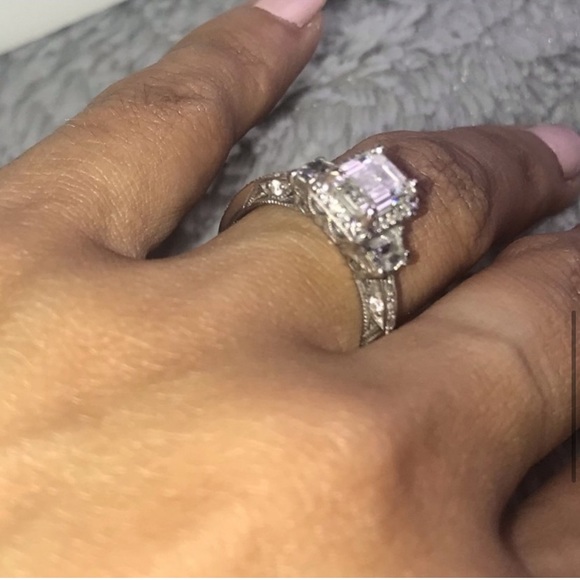 🪞 TACORI Diamond Engagement wedding Emerald Cut 18k Gold Ring - Picture 9 of 17